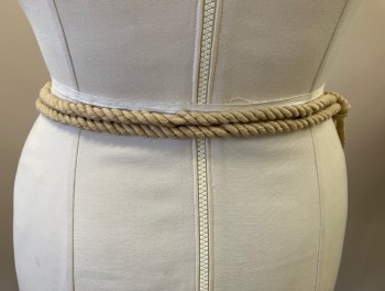 Womens, Belt, NL, Beige, Cream, Copper Metallic, Cotton, Leather, 30-32, Rope, Leather & Copper Cording Braided, with Copper Painted Wooden Center Piece