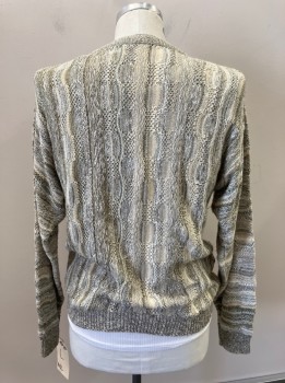 N/L, Cream, Lt Gray, Lt Brown, Khaki Brown, Cotton, Ramie, Heathered, Cable Knit, L/S, CN, P/O, *stain CF