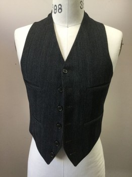 Mens, 1930s Vintage, Suit, Vest, PEMBROOKE, Black, Gray, Green, Wool, Heathered, Stripes - Vertical , 36, 6 Buttons, V-neck, 4 Welt Pocket,