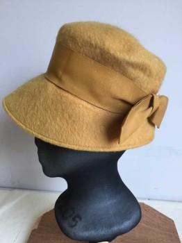 Womens, Hat, MELOSOIF, Amber Yellow, Wool, Solid, Amber W/goldenrod Ribbon Around Crown and Self Bow,