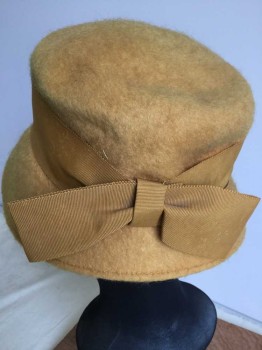 MELOSOIF, Amber Yellow, Wool, Solid, Amber W/goldenrod Ribbon Around Crown and Self Bow,