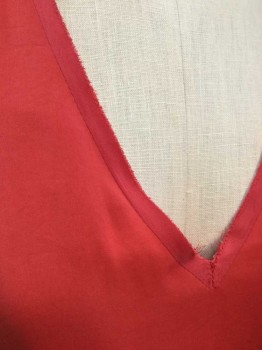 Womens, Shell, RAG & BONE, Coral Orange, Polyester, Silk, Solid, S, Electric/Bright Coral, Sleeveless, V-neck, Pullover