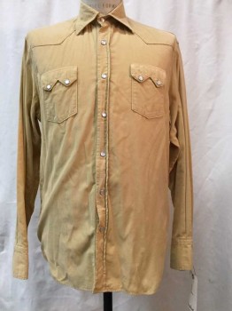 HARTFORD, Yellow, Cotton, Solid, Yellow Corduroy, Snap Front, Collar Attached, Long Sleeves, 2 Flap Pockets