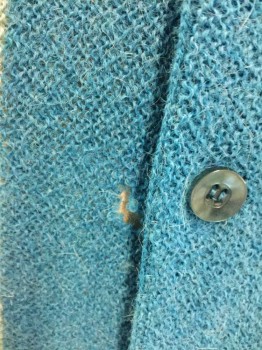 Mens, Sweater, ARENA, Blue, White, Alpaca, Stripes - Vertical , L, Cardigan, Knit, V-neck, Long Sleeves, 6 Buttons, **Hole At Center Front Near Button Placket, Stains In Back On Shoulders/Upper Back,