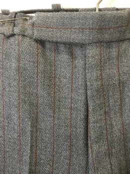 Mens, 1930s Vintage, Suit, Pants, MARK COSTELLO, Blue-Gray, Rust Orange, Wool, Stripes - Pin, Ins:34, W:34, Flat Front, Tab Waist, Button Fly, Wide Leg, 3 Pockets, Made To Order Reproduction, Currently No Cuffs