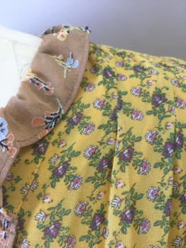 Womens, Dress, Sleeveless, DR 2, Mustard Yellow, Taupe, Lavender Purple, Mint Green, White, Polyester, Floral, S, Mustard with Lavender, Mint, White, Pink Tiny Flower Print Chiffon, Sleeveless, Taupe with Multicolor Flower Print Accent Fabric Ruffle at V-neck, Detail Along Button Placket, and 10" Panel at Hem, Shirtwaist with Hidden Button Placket, Elastic Waist, Knee Length **2 Pieces: Comes with Self Fabric Matching Sash Belt