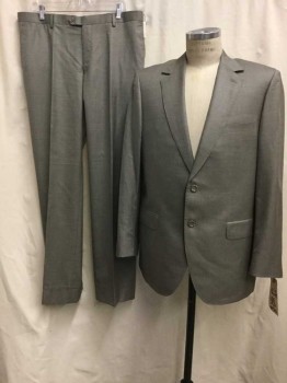 Mens, Suit, Jacket, MATTARAZI UOMO, Taupe, Wool, Silk, Solid, 42R, Taupe, 2 Buttons,  Notched Lapel,