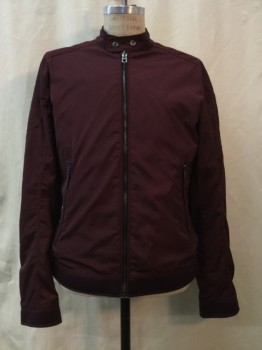 Mens, Casual Jacket, DIESEL, Red Burgundy, Nylon, Solid, XXL, Burgundy, Zip Front, Zip Pockets & Arms. Collar Band with Snap Closure, Ribbed Shoulders & Elbows,