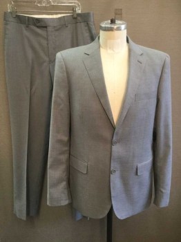 Mens, Suit, Jacket, ANTONIO CARDINNI, Lt Gray, Wool, Polyester, Solid, 40R, Single Breasted, Collar Attached, Notched Lapel, 2 Buttons,  3 Pockets, Hand Picked Collar/Lapel