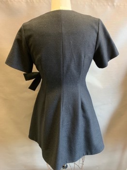 Womens, Dress, Short Sleeve, COS, Charcoal Gray, Wool, Solid, 10, Short Sleeves, Wrap, Pleated, 2 Welt Pocket, Charcoal with a Diagonal Stripe of Black