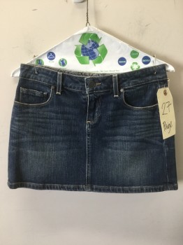 Womens, Skirt, Mini, PAIGE, Blue, Cotton, Solid, 27, 5 Pockets, Denim Mini Skirt, Embroidered Back Pockets