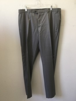 GIORGIO ARMANI, Lt Gray, Taupe, Wool, Synthetic, Heathered, Pant - Flat Front, Pick Stitch Detail at Pockets and Fly, 4 Pockets,