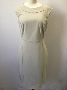 Womens, Dress, Sleeveless, THE LIMITED, Beige, Polyester, Viscose, Solid, 4, Not Quite Cap Sleeves, Scoop Neck, Princess Seams, Sheath Dress, Knee Length