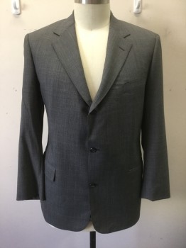 BROOKS BROTHERS, Gray, Black, Wool, Glen Plaid, Single Breasted, Notched Lapel, 3 Buttons, 3 Pockets, Solid Dark Gray Satin Lining