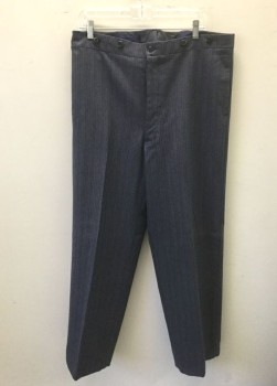 N/L, Slate Blue, White, Wool, Stripes - Pin, Slate Blue with Dotted/Dashed Pinstripes, Flat Front, Button Fly, Suspender Buttons at Outside Waist, 2 Pockets, Belted Back, Made To Order Reproduction