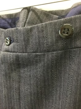 N/L, Slate Blue, White, Wool, Stripes - Pin, Slate Blue with Dotted/Dashed Pinstripes, Flat Front, Button Fly, Suspender Buttons at Outside Waist, 2 Pockets, Belted Back, Made To Order Reproduction
