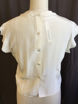 SMART NOVELTY, Cream, Polyester, Solid, Zig-zag with Cream Flower Embroidery Collar Attached, & Cap Sleeves, Button Back,