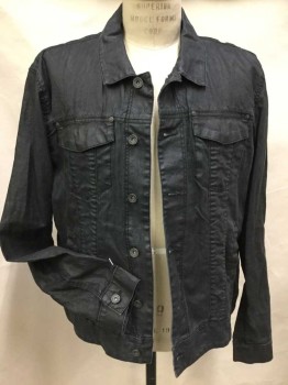 Mens, Jean Jacket, JOHN VARVATOS, Dk Gray, Linen, Solid, L, Very Oily Dark Gray Linen (jean Jacket-like), Barcode Sewn in Right Arm, Collar Attached, Metal Button Front, Long Sleeves, See Photo Attached,