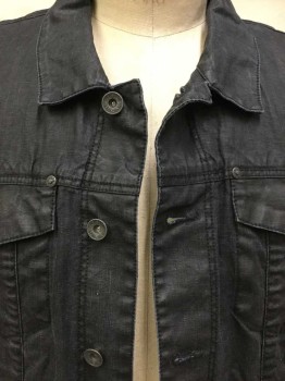 Mens, Jean Jacket, JOHN VARVATOS, Dk Gray, Linen, Solid, L, Very Oily Dark Gray Linen (jean Jacket-like), Barcode Sewn in Right Arm, Collar Attached, Metal Button Front, Long Sleeves, See Photo Attached,