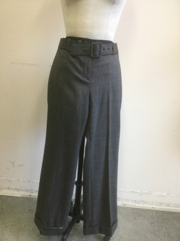 N/L, Gray, Polyester, 2 Color Weave, Low Rise, Flat Front, Zip Front, Cuffed, Matching BELT