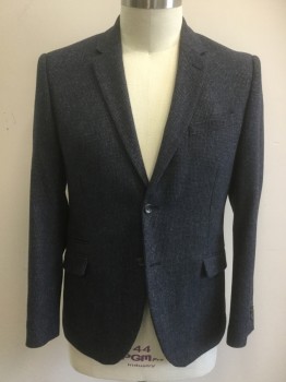 Mens, Sportcoat/Blazer, JOHN ROCHA, Navy Blue, Gray, Polyester, Acrylic, Check , 44R, Single Breasted, 2 Buttons,  4 Pockets, Notched Lapel, Feels Like Wool, 2 Back Vents,