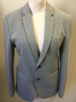 Womens, Suit, Jacket, ZARA, Lt Gray, Polyester, Cotton, 2 Color Weave, B38, Single Breasted, 2 Buttons,  Notched Lapel, Knit, 3 Pockets,