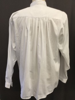 HISTORICAL EMPORIUM, White, Cotton, Solid, Button Bib Front, Collar Attached, Long Sleeves,
