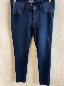 Womens, Maternity, Dl1961, Indigo Blue, Cotton, Spandex, Solid, 28, Maternity, Mid Rise, Elastic Panels at Side Front Pocket Area, Skinny, Belt Loops,