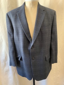 Mens, Sportcoat/Blazer, JOS A. BANK , Navy Blue, Black, Brown, Khaki Brown, Wool, Plaid, 46R, Notched Lapel, Single Breasted, Button Front, 2 Buttons, 3 Pockets