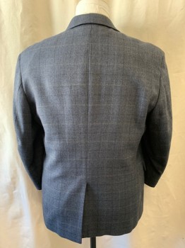 Mens, Sportcoat/Blazer, JOS A. BANK , Navy Blue, Black, Brown, Khaki Brown, Wool, Plaid, 46R, Notched Lapel, Single Breasted, Button Front, 2 Buttons, 3 Pockets
