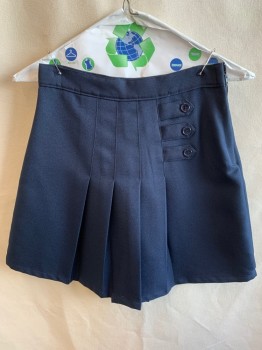 Childrens, Skirt, FRENCH TOAST, Navy Blue, Polyester, Solid, 3 JR., Skorts, Fc0769381.5" Waist Band, Top Stitches Pleats with 3 Short Straps with 3 Buttons, Side Zip