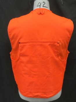 Mens, Wilderness Vest, MASTER SPORTSMAN, Neon Orange, Cotton, Polyester, Solid, L, Neon Orange,  Zip Front, V-neck, Lots of Pockets, Quilted Front Yoke, Back Large Pouch with Zip Pocket, Hunting