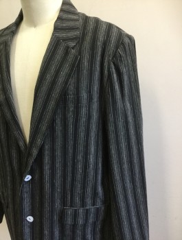 Mens, Sportcoat/Blazer, SMOKEY JOE'S, Black, White, Linen, Cotton, Stripes - Pin, 54L, 3X, Single Breasted, Notched Lapel, 2 Buttons, 3 Pockets, Solid Black Lining