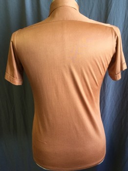 Mens, Shirt Disco, FOX 991, Rust Orange, Polyester, Solid, S, Collar Attached, Button Front, 2 Pockets with Flap, Short Sleeves, Late 70'S Early 1980'S
