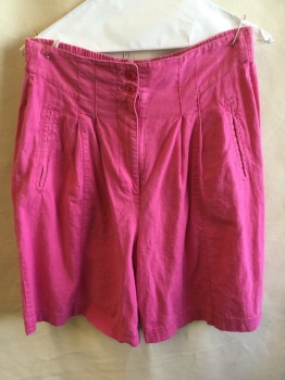 Womens, Shorts, ADAM DOUGLASS, Pink, Linen, Cotton, Solid, 30, Dropped Waist with  4 Tiers Elastic Waist Back, 2 Pleat Front, Zip Front, 2 Pockets