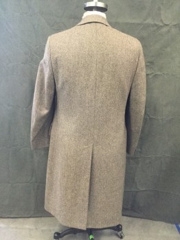Mens, Coat, YOUNG MENS SHOP, Dk Brown, Cream, Wool, Herringbone, 44, Single Breasted, Collar Attached, Notched Lapel, 2 Flap Pockets, Long Sleeves