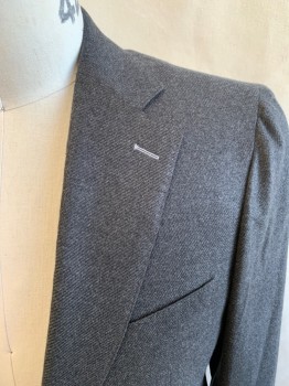 Mens, Sportcoat/Blazer, BARTORELLI NAPOLI, Dk Gray, White, Cashmere, Silk, 2 Color Weave, 42R, 2 Buttons, 3 Pockets, Notched Lapel, 4 Button Sleeves, Double Vent, White Top Stitch