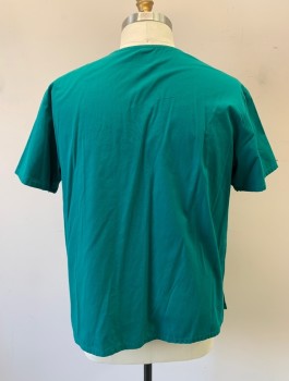 Unisex, Scrub Top, DICKIES, Emerald Green, Cotton, Polyester, Solid, XL, Short Sleeves, V-neck, 1 Patch Pocket at Chest