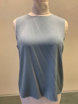 THEORY, Blue-Gray, Silk, Elastane, Solid, Sleeveless, Round Neck, Pullover, Hook and Eye at Back of Neck