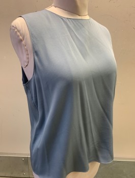 Womens, Shell, THEORY, Blue-Gray, Silk, Elastane, Solid, L, Sleeveless, Round Neck, Pullover, Hook and Eye at Back of Neck