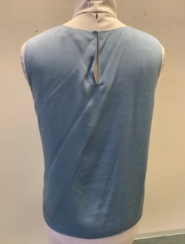 THEORY, Blue-Gray, Silk, Elastane, Solid, Sleeveless, Round Neck, Pullover, Hook and Eye at Back of Neck