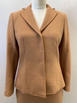 Womens, Suit, Jacket, DOLCE & GABANNA, Camel Brown, Wool, Solid, B: 34, Band with Snap Buttons, Collar Attached, Snap Front, Long Sleeves