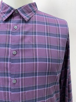 Mens, Casual Shirt, JOHN VARVATOS, Purple, Plum Purple, Lilac Purple, Cotton, Plaid, XL, L/S, Button Front, Collar Attached