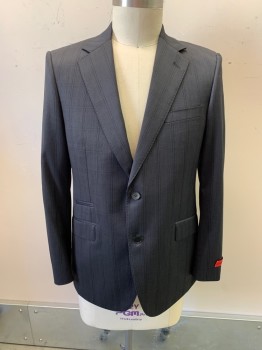 BARTORELLI NAPOLI, Dk Gray, Black, Wool, Plaid, Notched Lapel, Single Breasted, Button Front, 2 Buttons, 3 Pockets