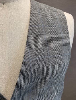 HIGH SOCIETY, Black, White, Wool, Glen Plaid, V-N, Single Breasted, Button Front, 5 Buttons, 2 Pockets at Waist, Belted Back (Missing Buckle)