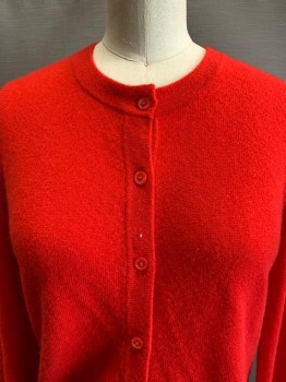 LOOMINGDALE, Red, Cashmere, Solid, L/S, Button Front, Crew Neck,