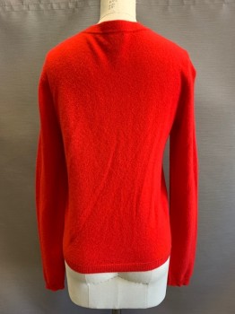 LOOMINGDALE, Red, Cashmere, Solid, L/S, Button Front, Crew Neck,