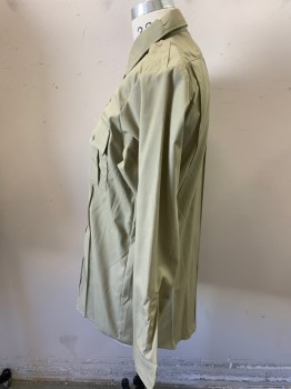 HORACE SMALL, Khaki Brown, Cotton, Polyester, Solid, Long Sleeves, Button Front, 2 Pockets, Epaulets,