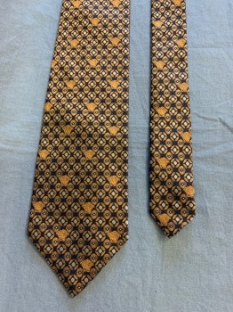 Mens, Tie, Vercace, Black, Gold, Silk, Medallion Pattern, Human Figure, Wide,woven Disc Pattern with Medusa Head Spaced Every 4, in Design