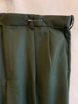 SAVANE, Dk Olive Grn, Polyester, Solid, Pleated Front, Zip Fly, 4 Pockets, Belt Loops, Cuffed